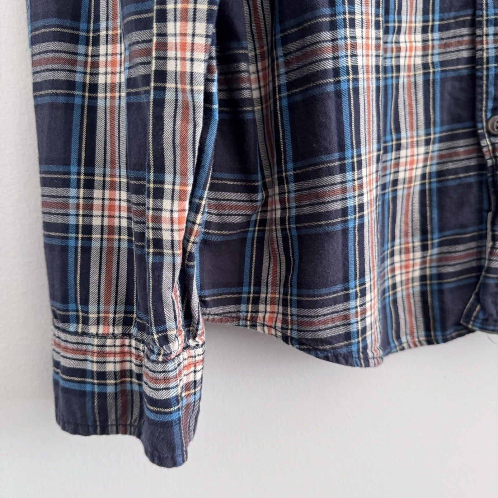 H&M L.O.G.G Mens XL Plaid Flannel Shirt Blue Corduroy Collar