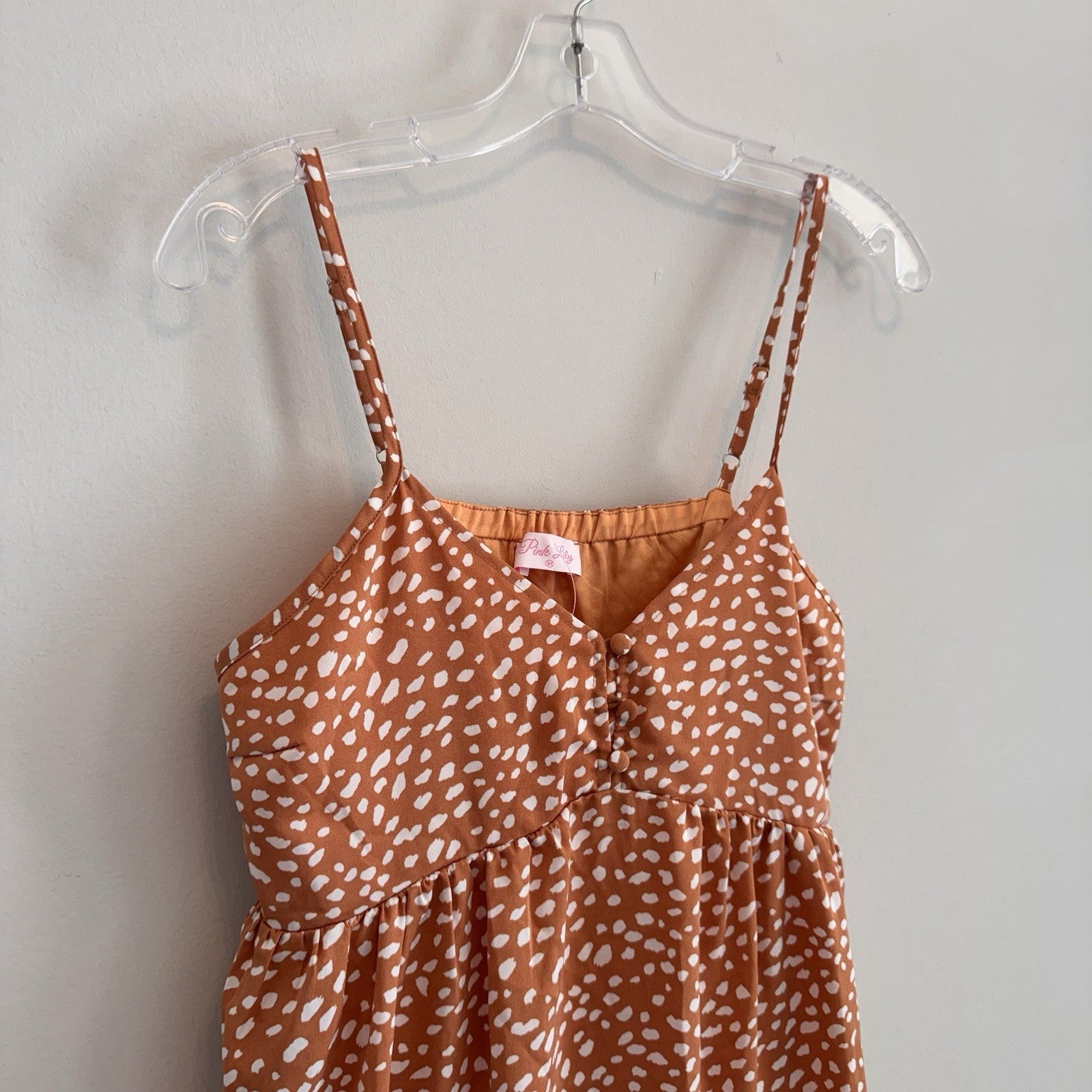 Pink Lily Boutique Babydoll Mini Dress M Orange Dalmatian Tiered NWOT