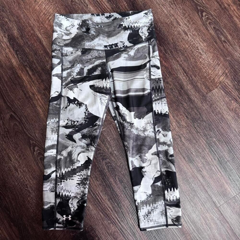 Under Armour Women's Heatgear Compression Ankle Leggings Black Print Sz Medium