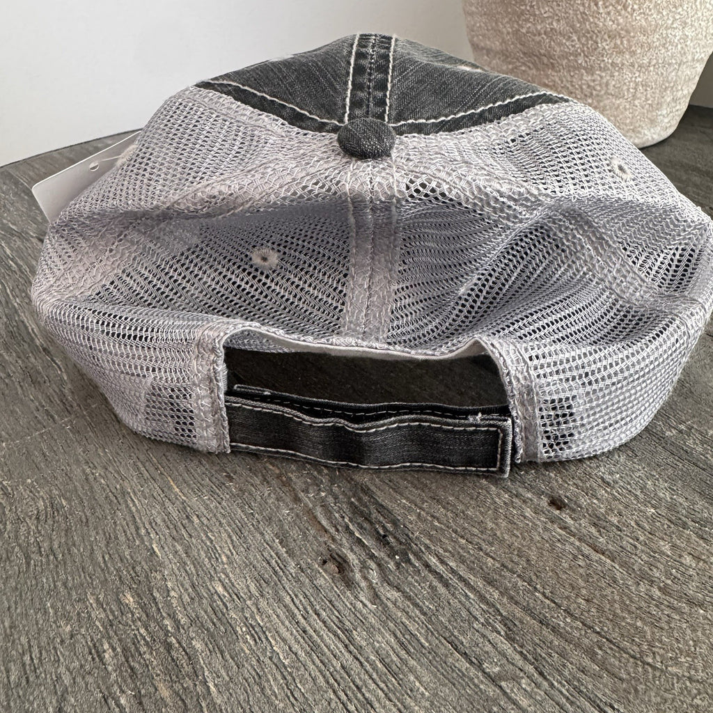 Katydid NWT Texas Born & Raised Hat Distressed Trucker Cap Black Gray Adjustable
