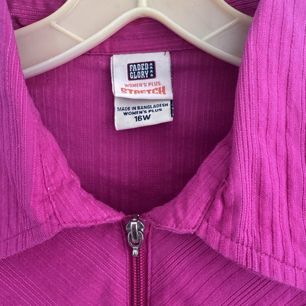 Faded Glory Plus 16W Pink Zip Front Stretch Jacket Top Cotton Blend 