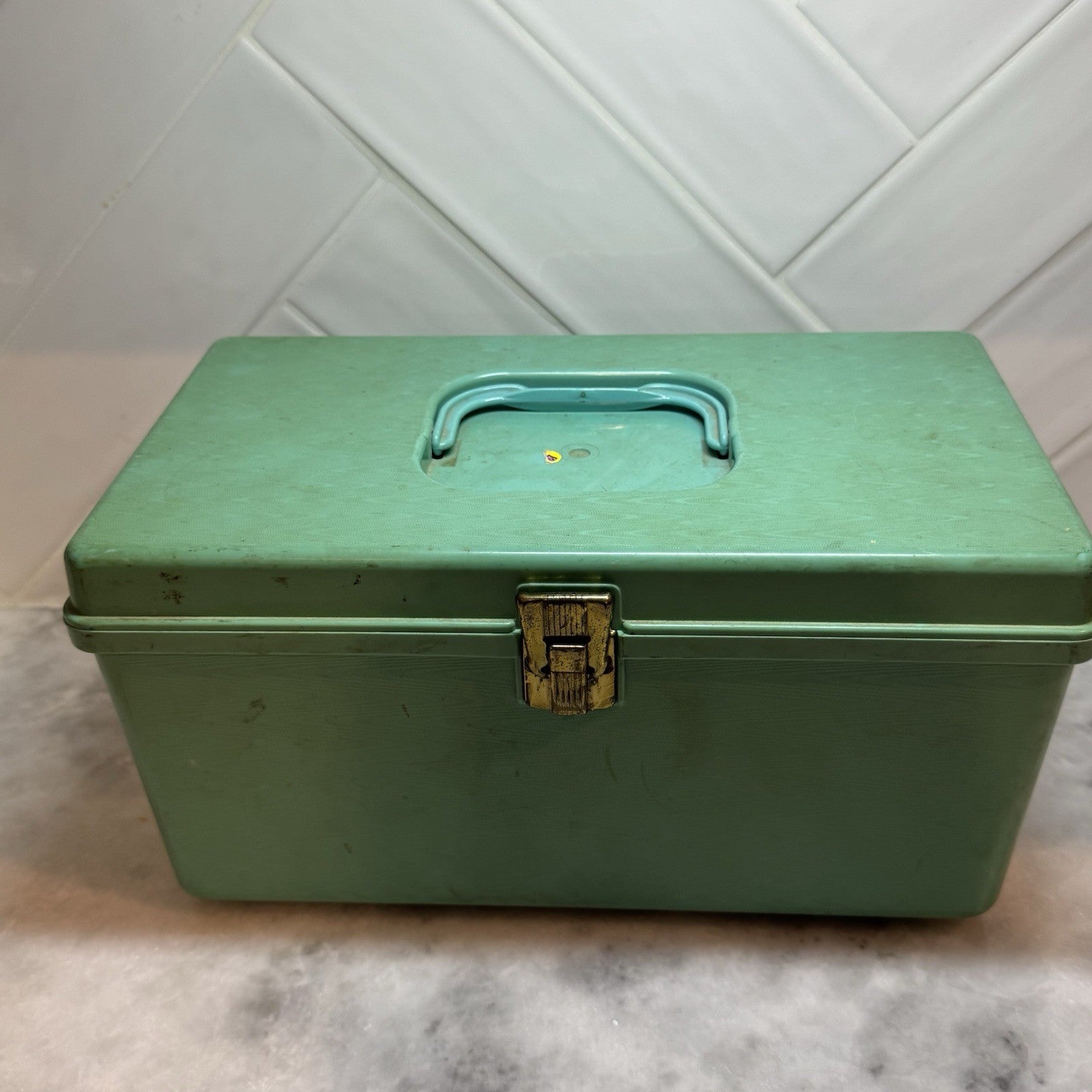 Vintage Teal Wil-hold Sewing Box Wilson Manufacturing USA Rare