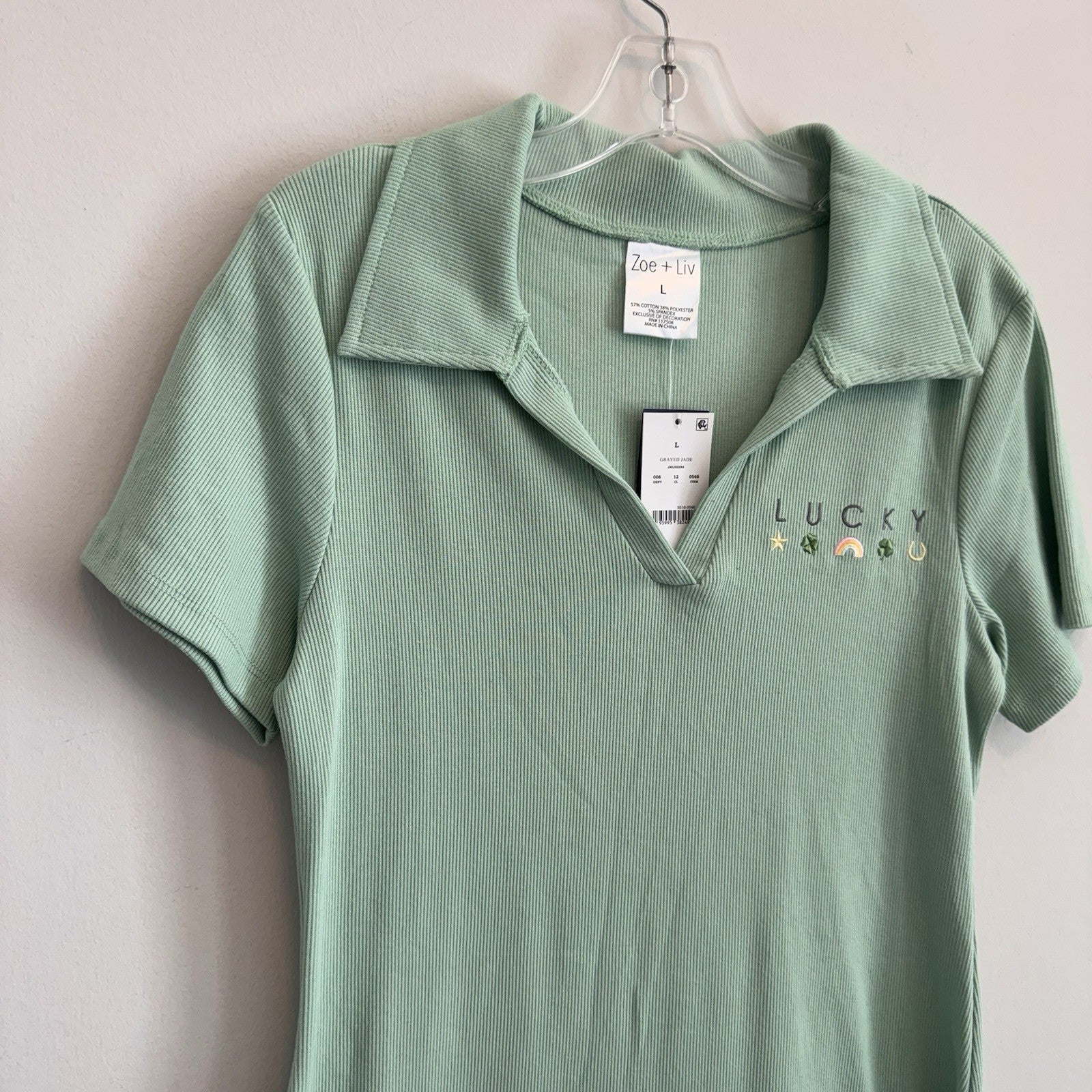 Zoe + Liv Lucky Green Polo Dress L St Patrick’s Day Ribbed  Dress NWT Women’s