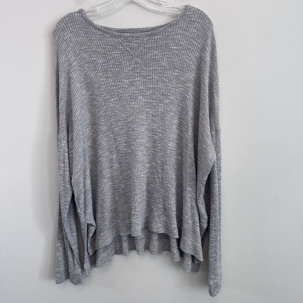 American Eagle Soft & Sexy Waffle Knit Top Gray Oversized Long Sleeve Women XL