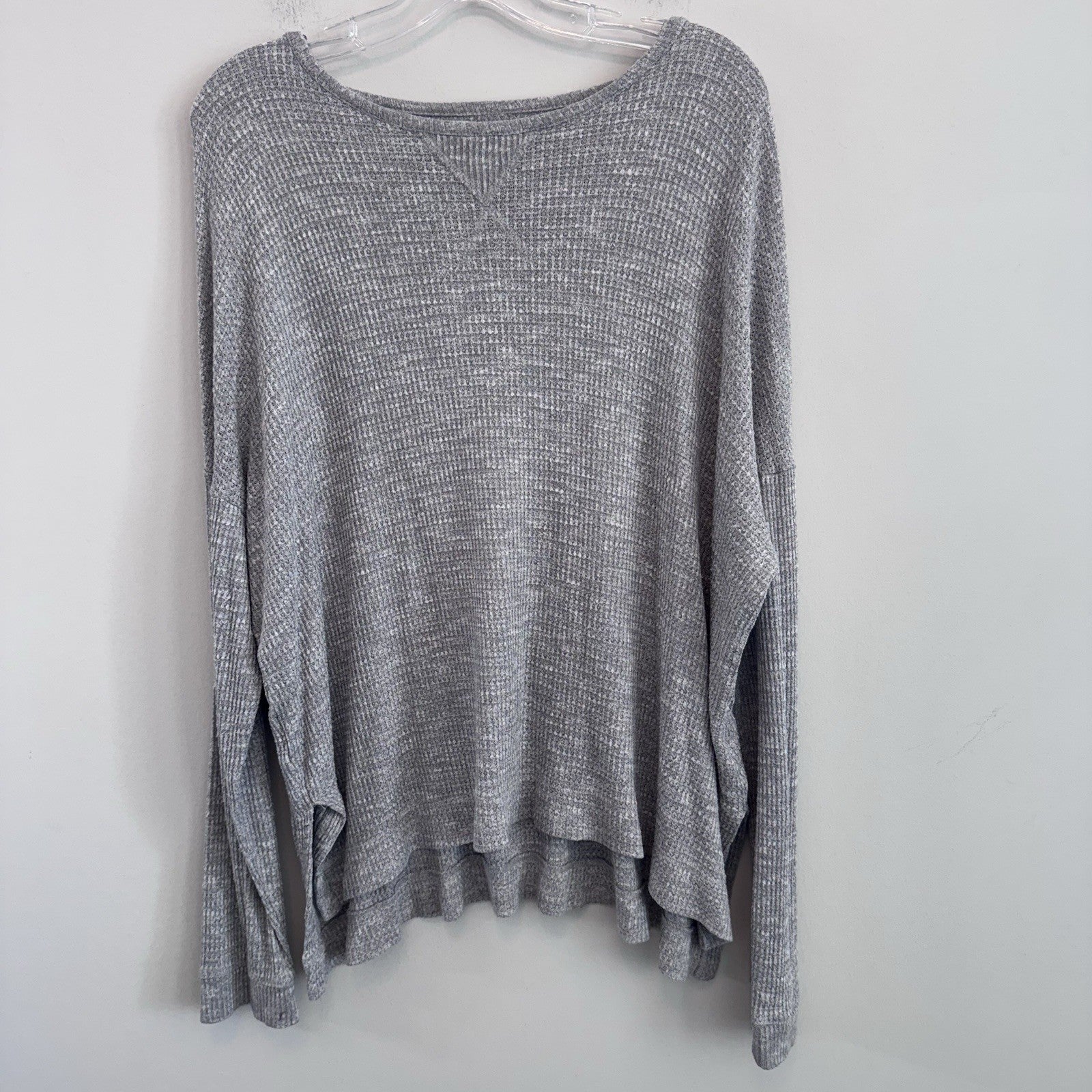 American Eagle Soft & Sexy Waffle Knit Top Gray Oversized Long Sleeve Women XL