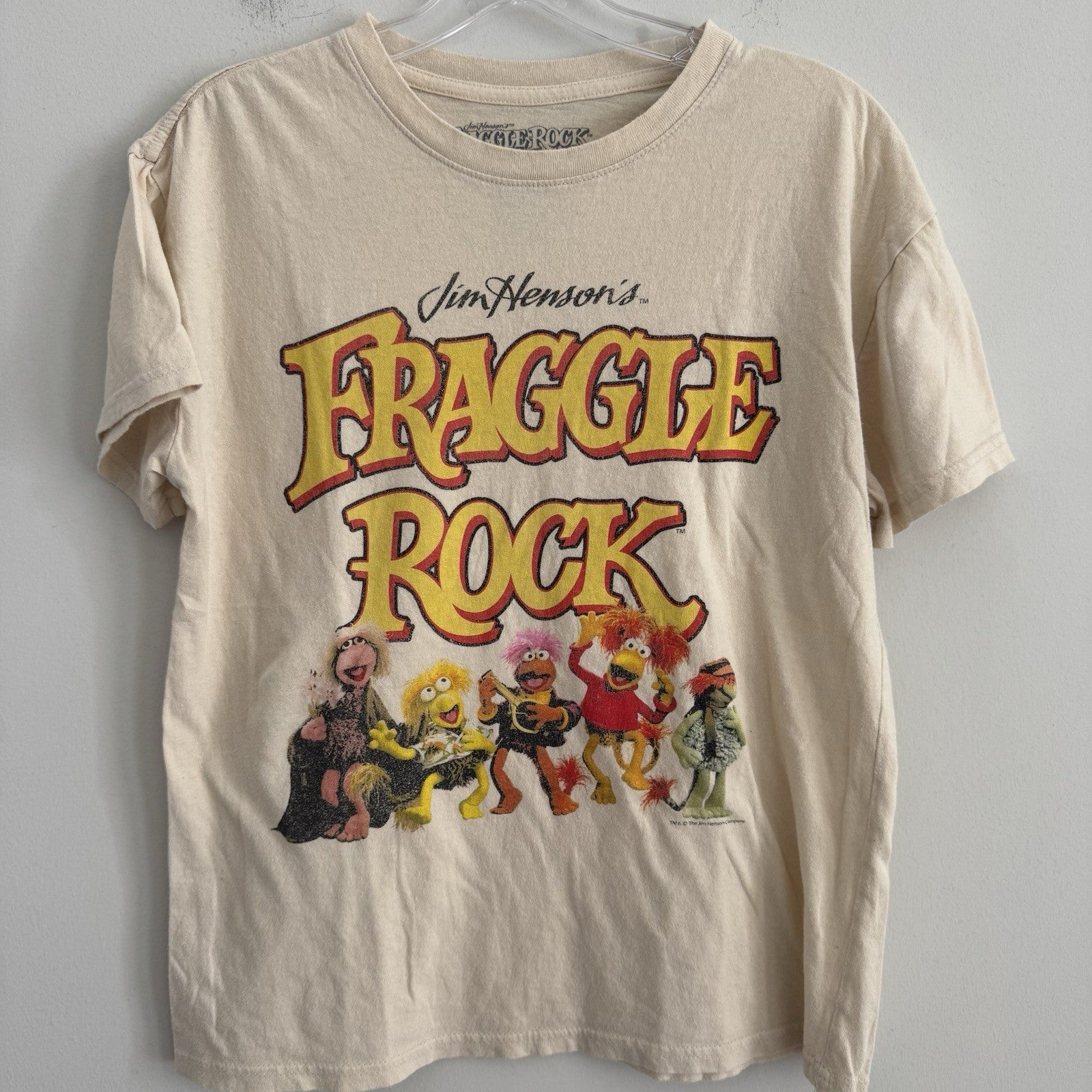 Fraggle Rock T Shirt Size M, Beige, 100% Cotton, Pre-Loved, Good Condition