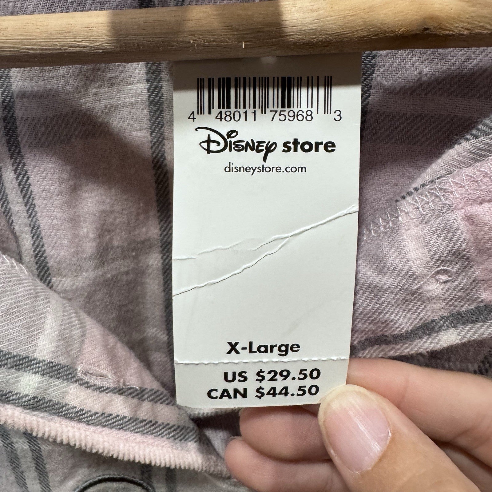 Vintage Disney Store Mickey Mouse Pink Gray Plaid Flannel Nightshirt XL 