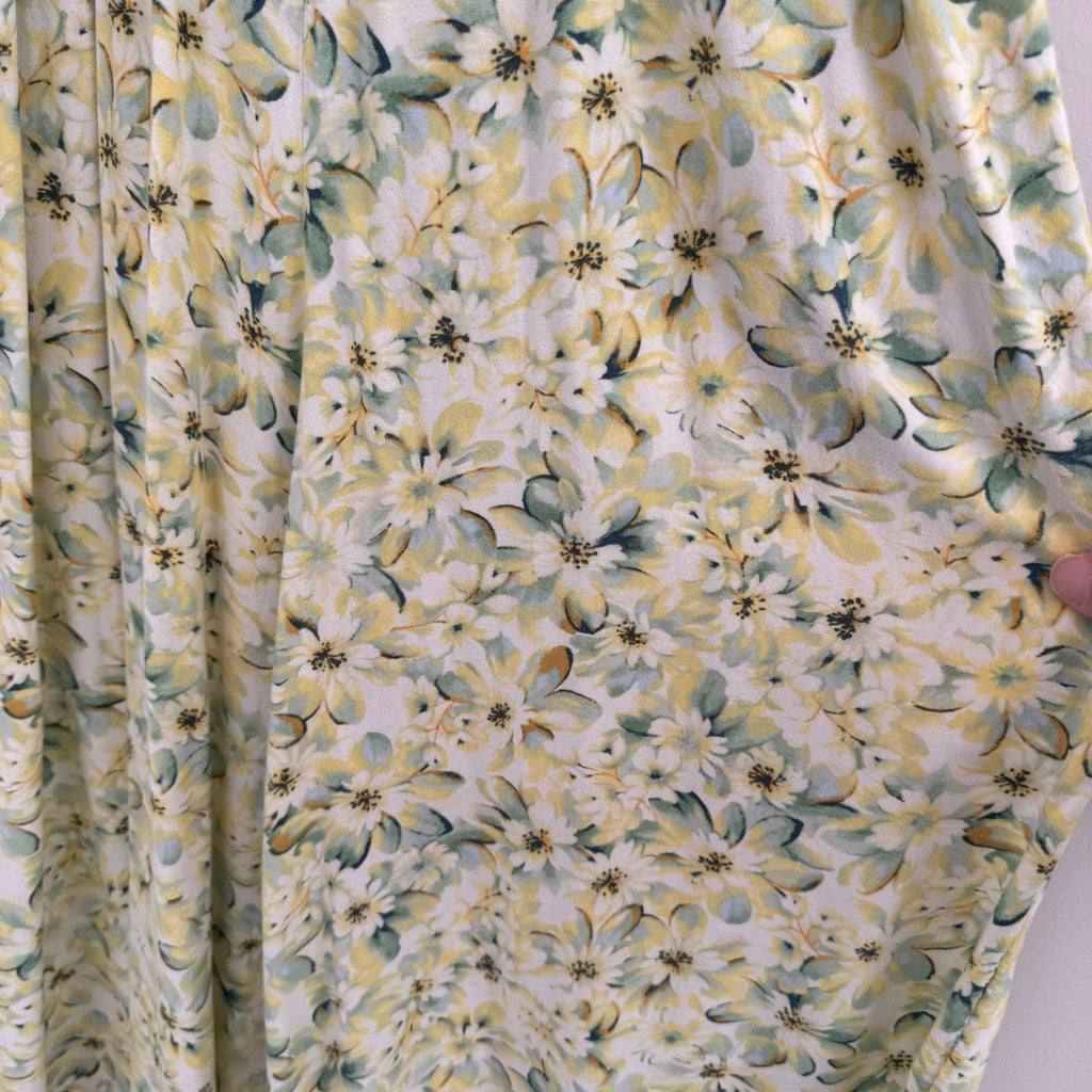 American Eagle Women’s M Petite Floral Cutout Wide Leg Jumpsuit Yellow Green