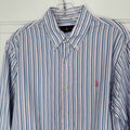 Ralph Lauren Men’s Blue Pink Striped Button Down Shirt Size M Cotton Pony Logo