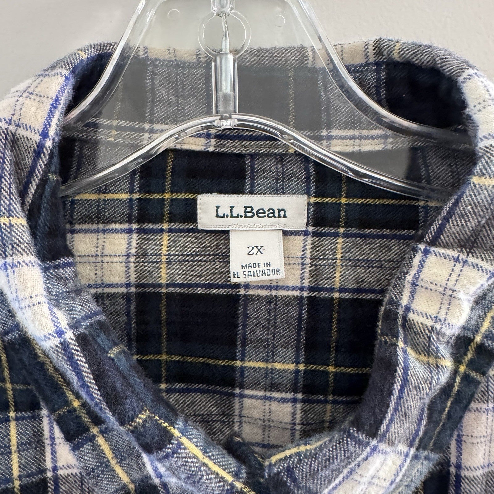 L.L.Bean Men’s Flannel Shirt 2X Black Blue Yellow Plaid Long Sleeve Cotton
