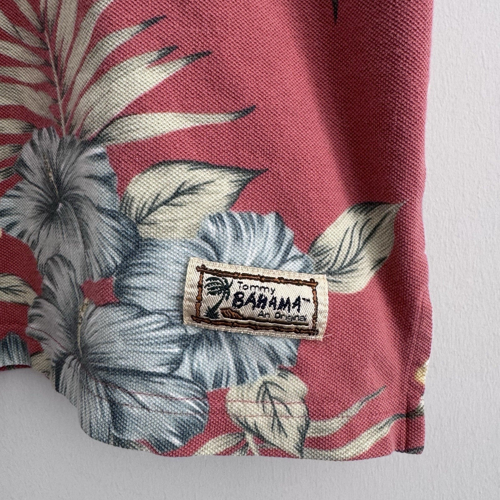 Vintage Tommy Bahama Polo Shirt M Pink Floral 100% Cotton Y2K