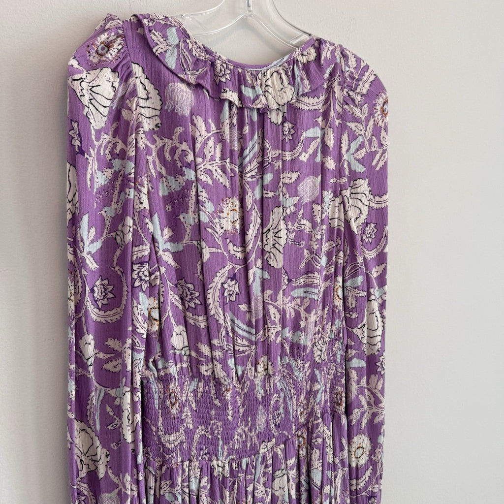 House of Harlow 1960 Paisley Pink Purple Smocked Boho Tiered Short Dress Size S