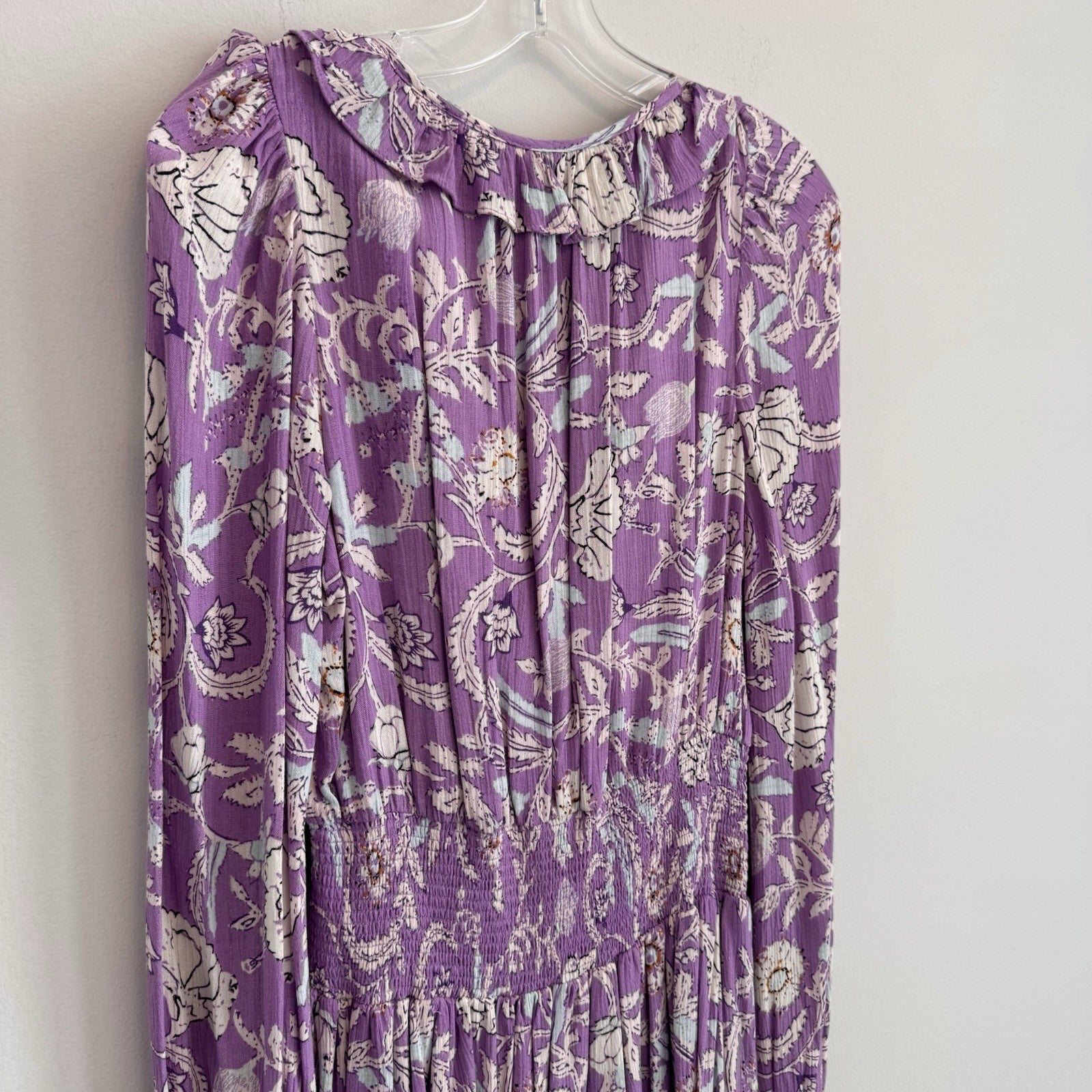 House of Harlow 1960 Paisley Pink Purple Smocked Boho Tiered Short Dress Size S