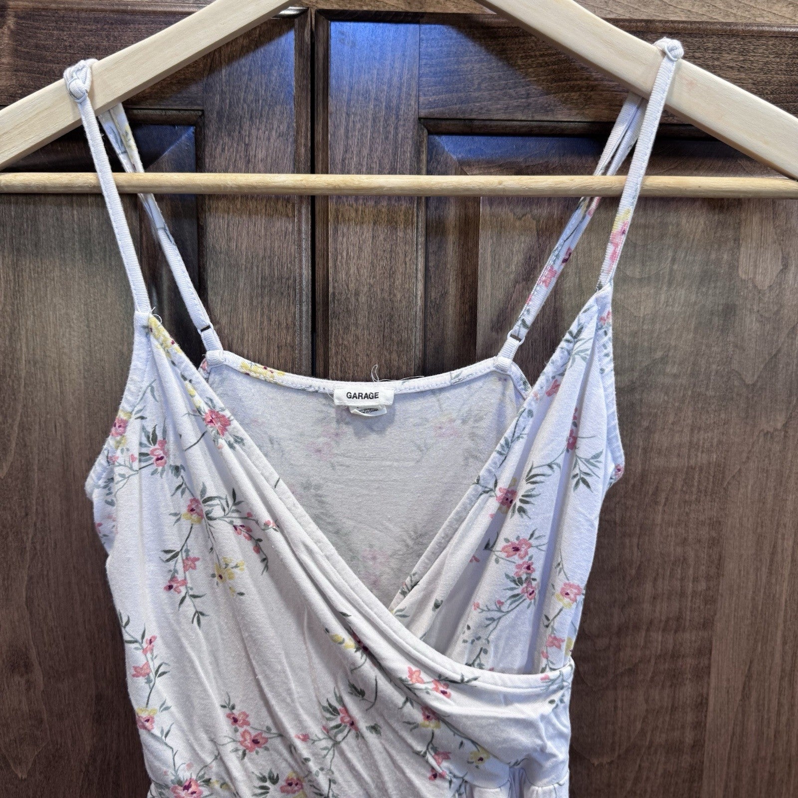 Garage Women’s Floral Mini Dress Romper XS White Pink Yellow Spaghetti Strap