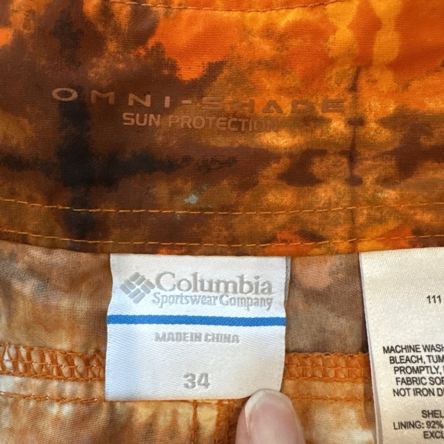Columbia Omni-Shade Swim Trunks Size 34 Orange Tie-Dye Board Shorts UPF
