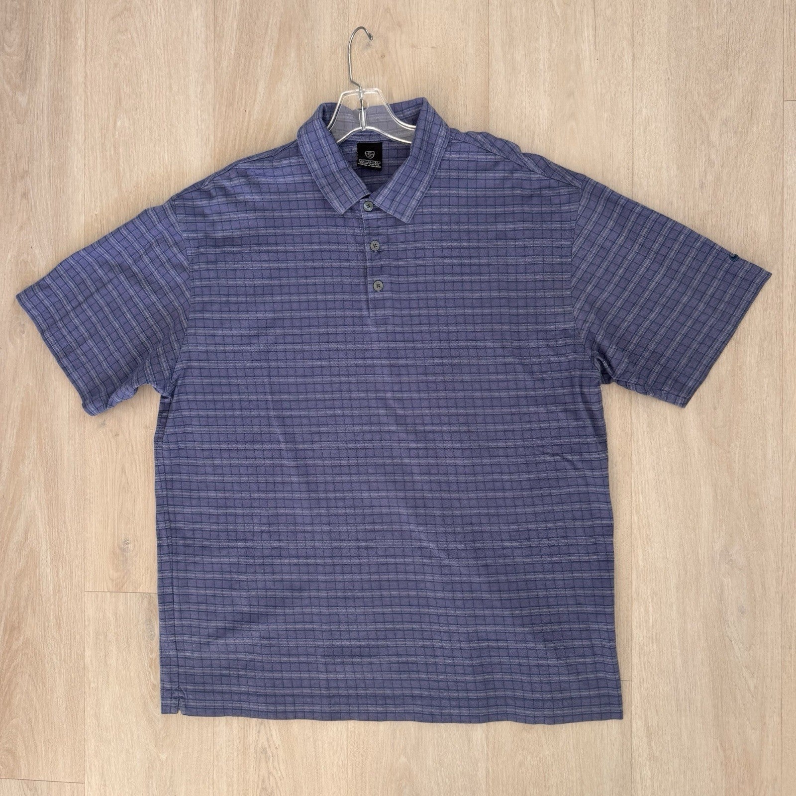 Nike Golf Polo Shirt Mens XL Blue Plaid Check Swoosh Logo 100% Cotton Men’s