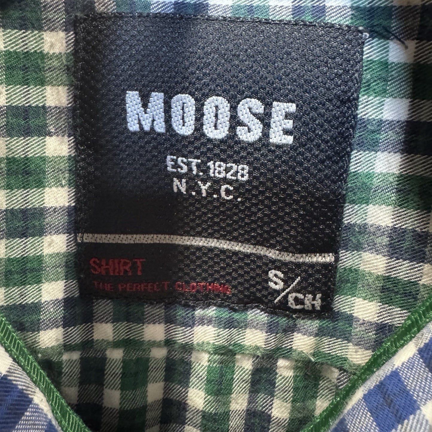 Moose NYC Green White Plaid Button Down Shirt Size Small 100% Cotton Casual