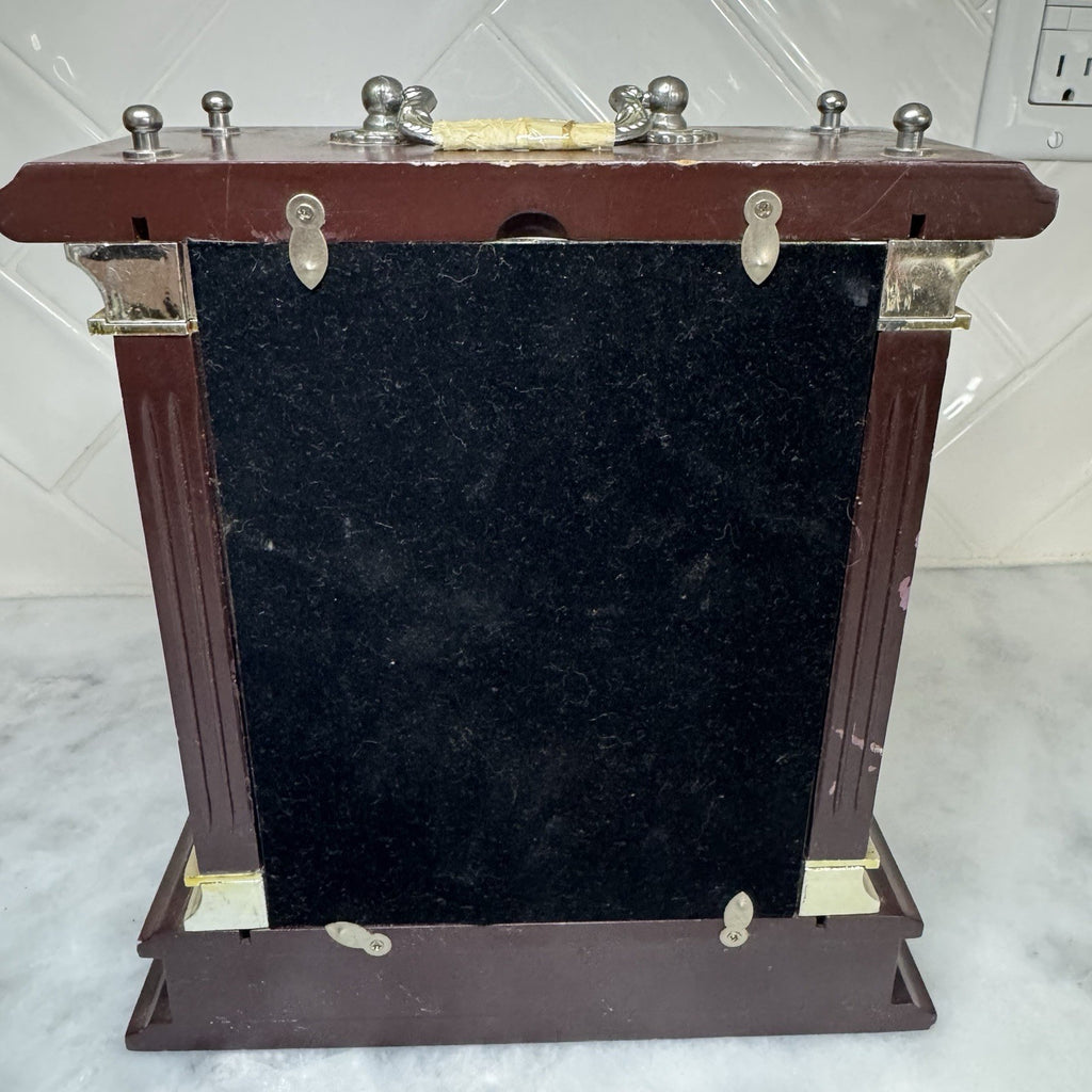 Wallace Silversmiths Quartz Mantel Clock Wooden Glass Desk Shelf Decor 80s VTG