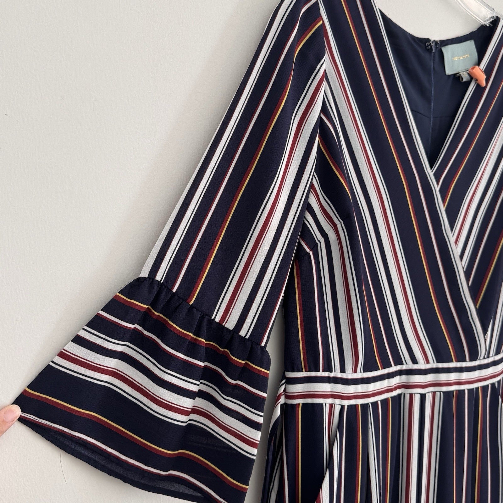 Skies Are Blue Striped Wide Leg Jumpsuit Women's Size S Bell Sleeve Nautical