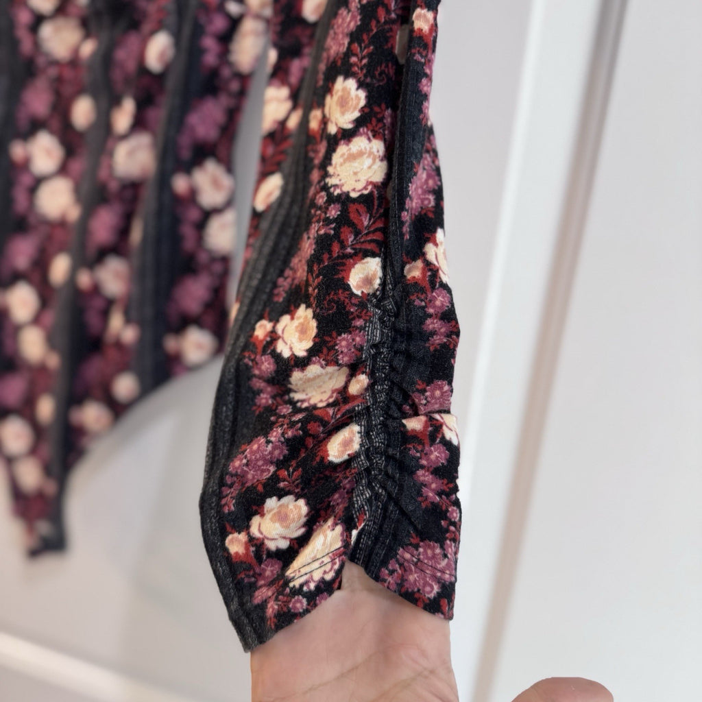Free People Floral Long Sleeve Bodysuit Cutout Back Pink Purple Size S