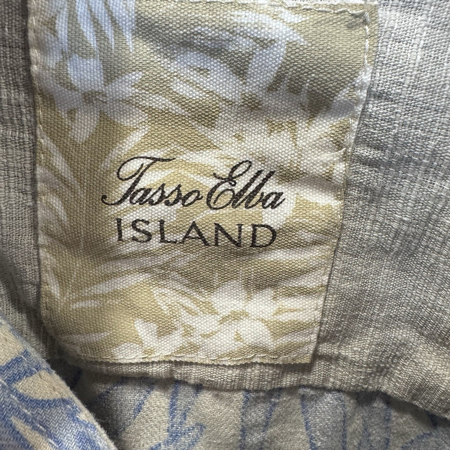 Tasso Elba Island Blue White Palm Print Short Sleeve Button-Up Shirt XL