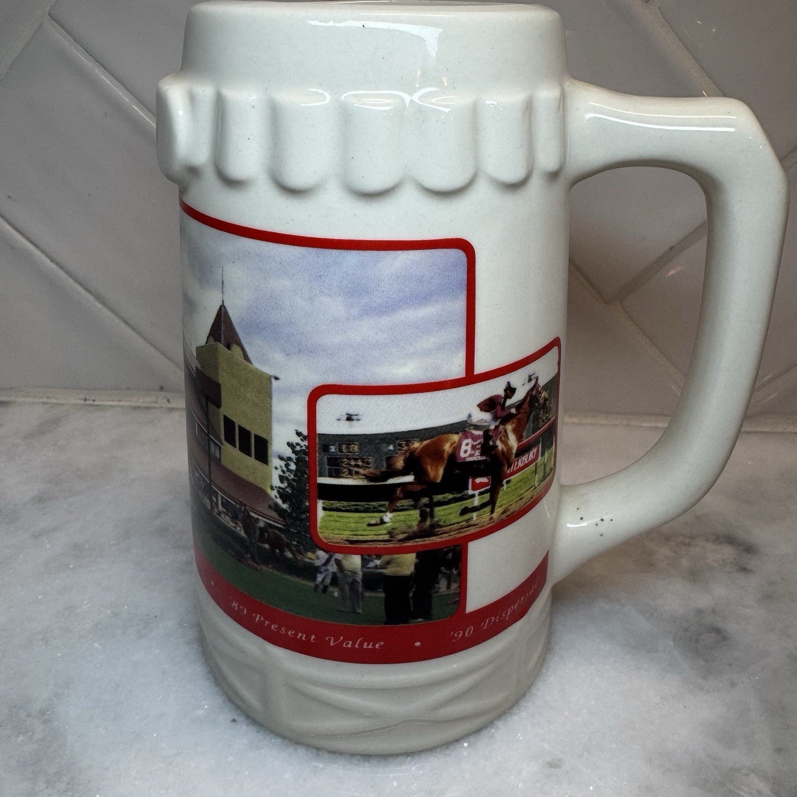 1991 Canterbury Cup Ceramic Beer Stein Mug Horse Racing Collectible