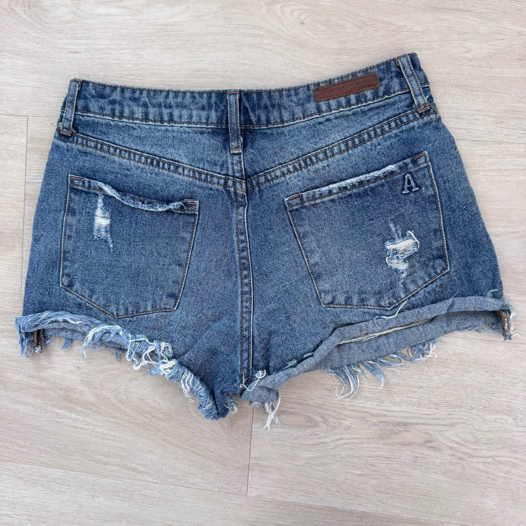 Articles of Society Y2K Distressed Denim Shorts 25 Frayed