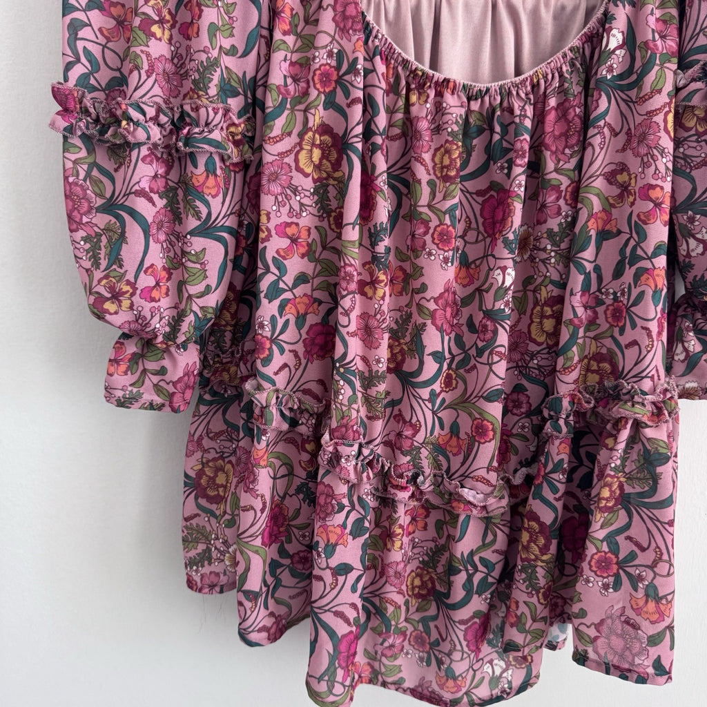 A Calin Flying Tomato Dress Womens Small Pink Floral Ruffle Boho Long Sleeve