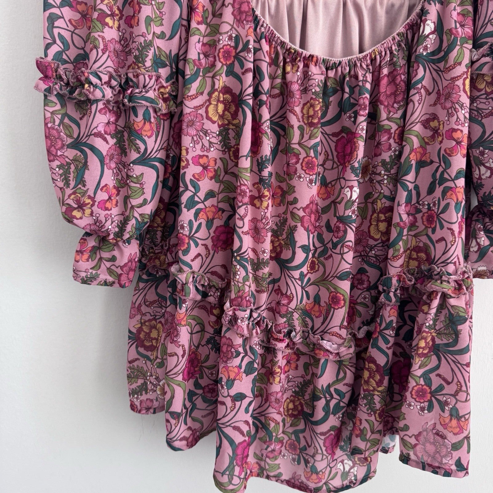 A Calin Flying Tomato Dress Womens Small Pink Floral Ruffle Boho Long Sleeve