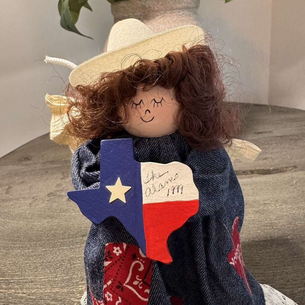 Vintage 1999 Sugar's Treasure Chest Texas Spool Angel The Alamo Denim Cowgirl 7"