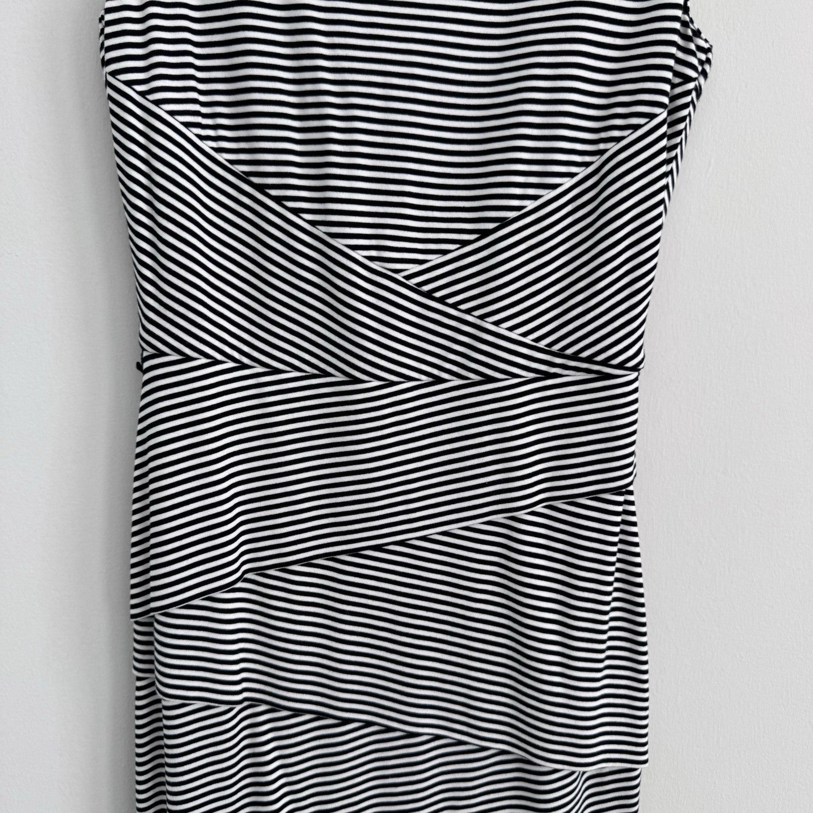 White House Black Market Striped Sheath Dress 14 Black White Ruffle