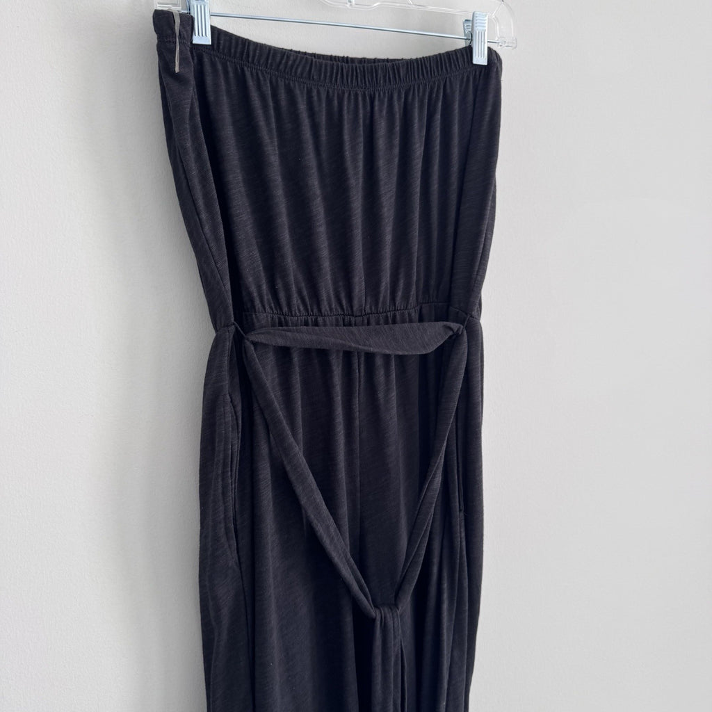 Moon Ryder Strapless Wide Leg Jumpsuit L Black Tie Waist USA Y2K
