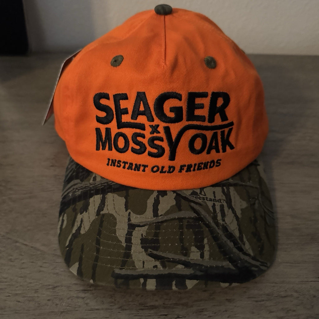 Seager Mossy Oak Blaze Orange Hunting Snapback Hat Cap NWT Treestand Camo