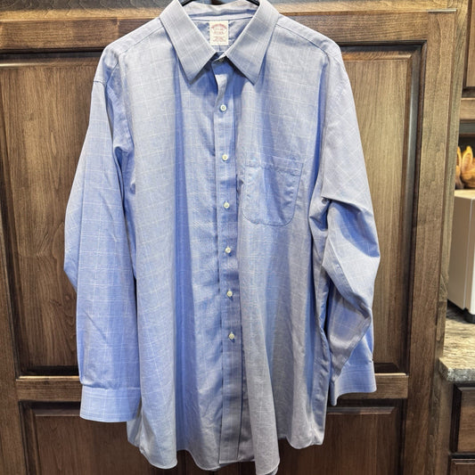Brooks Brothers All Cotton Traditional Fit Non-iron Dress Shirt 17-34 blue check