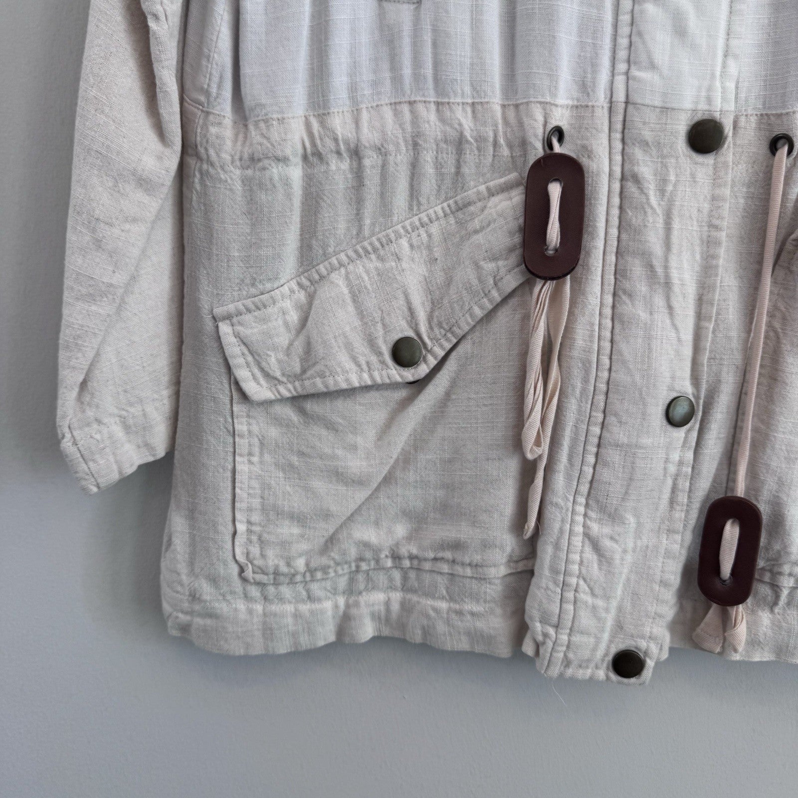Blu Pepper Linen Blend Utility Jacket Womens Small Ivory Lightweight