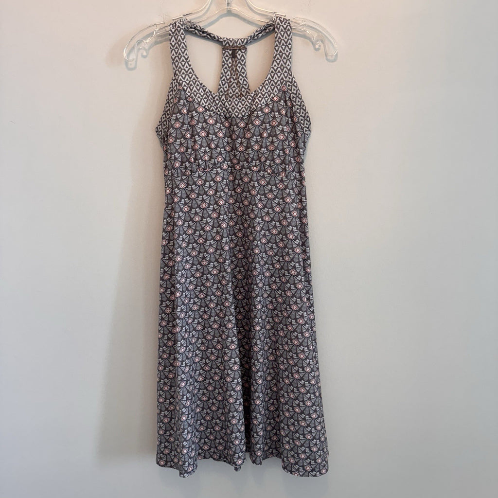 prAna Womens Small Gray Geometric Racerback Athletic Dress Built-in Shelf Bra