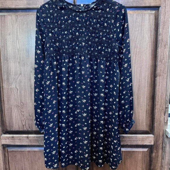 ASOS Size 6 Daisy Street shirred mini smock dress in navy ditsy floral