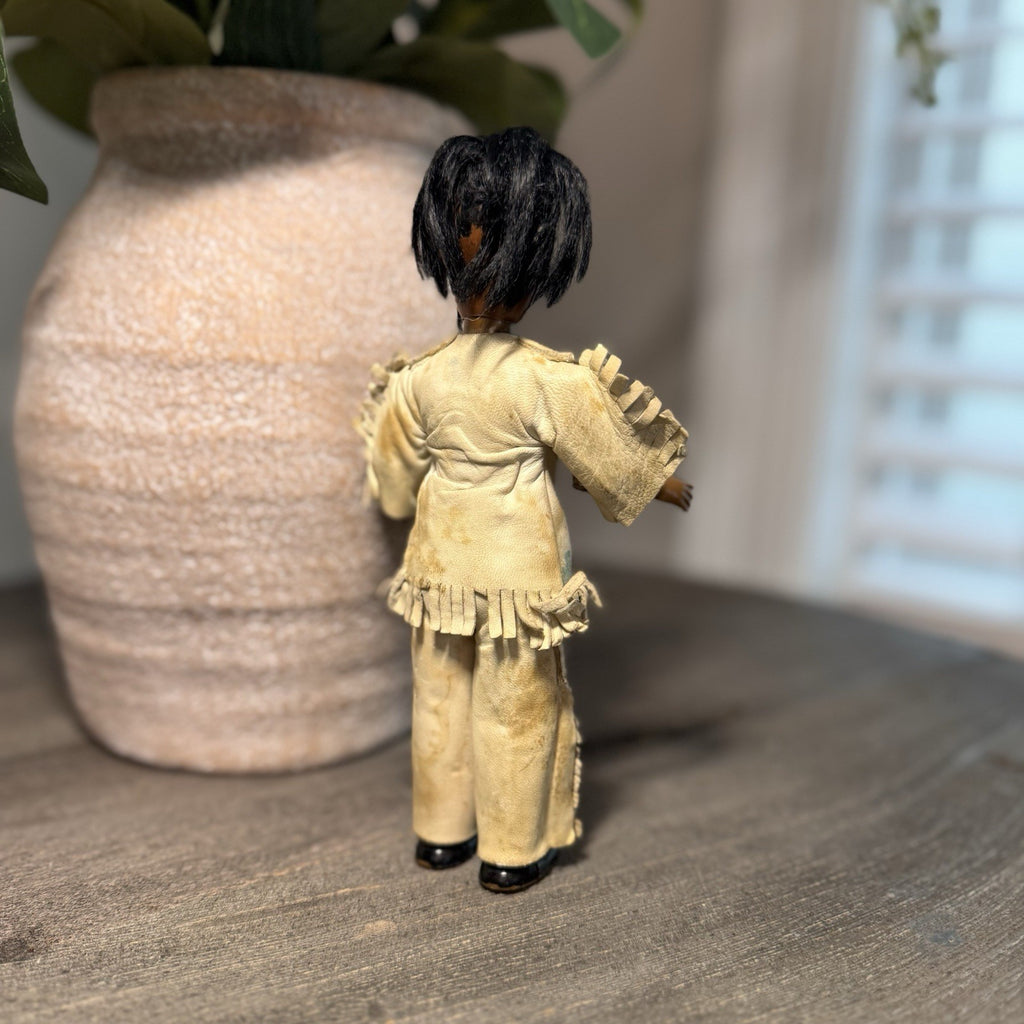 Vintage Native American & Eskimo Style Doll Trio 8" Fringed Buckskin Faux Fur