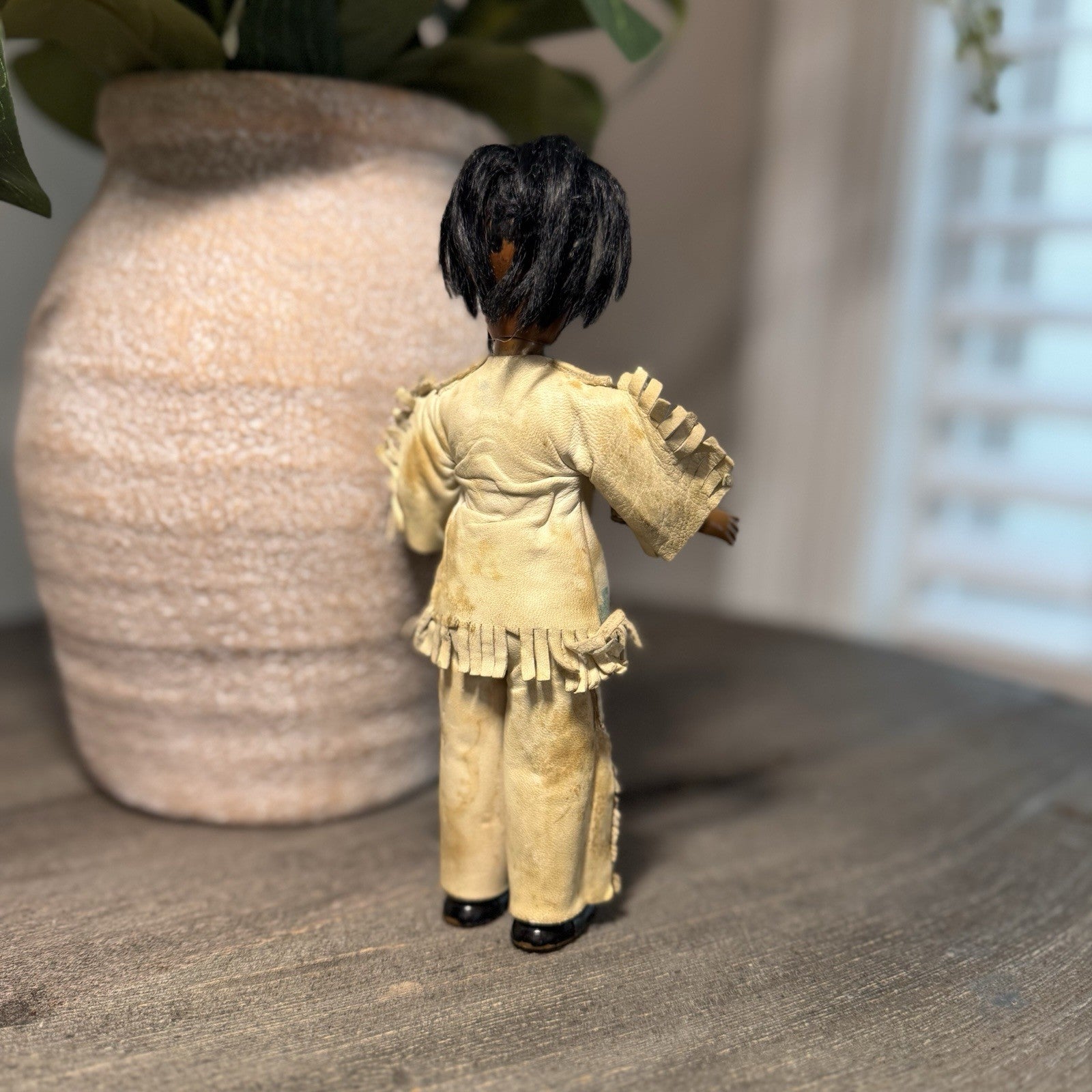 Vintage Native American & Eskimo Style Doll Trio 8" Fringed Buckskin Faux Fur