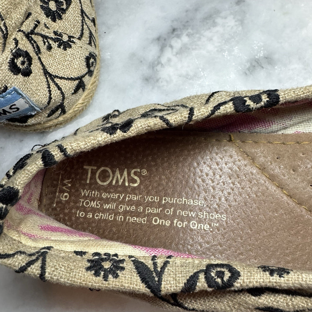 TOMS Classic Alpargata Floral Embroidered Espadrille Women’s 9M Tan Black
