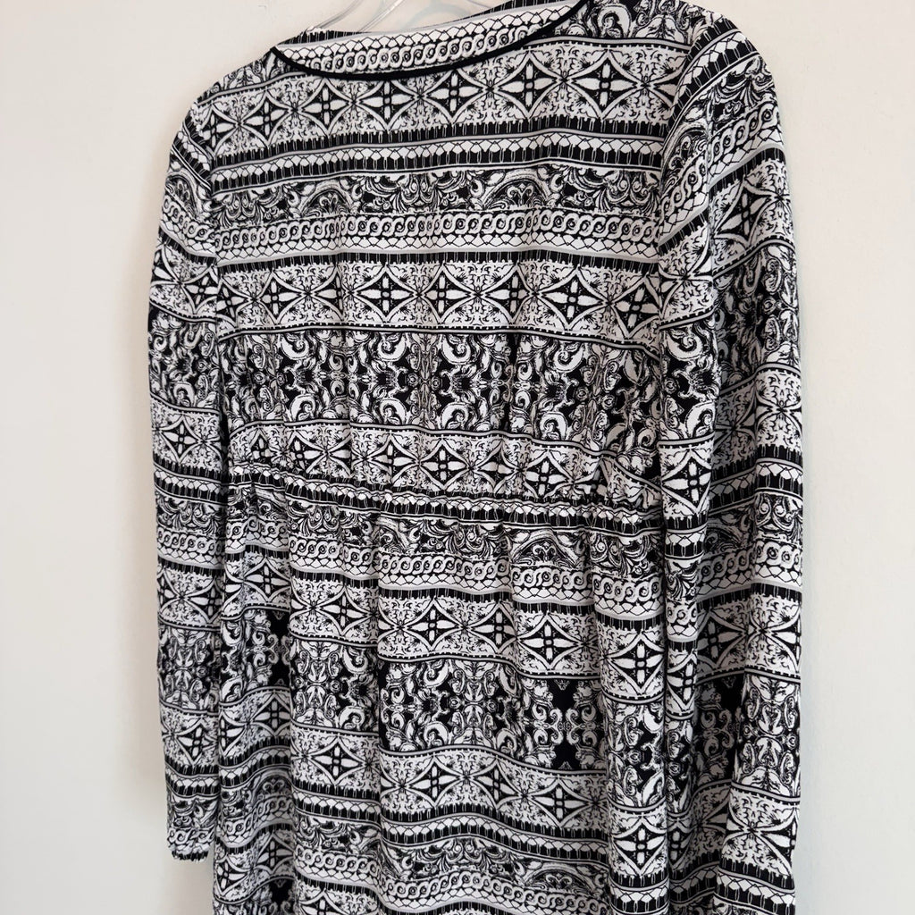 White House Black Market Boho Dress Black White Print Women’s 2