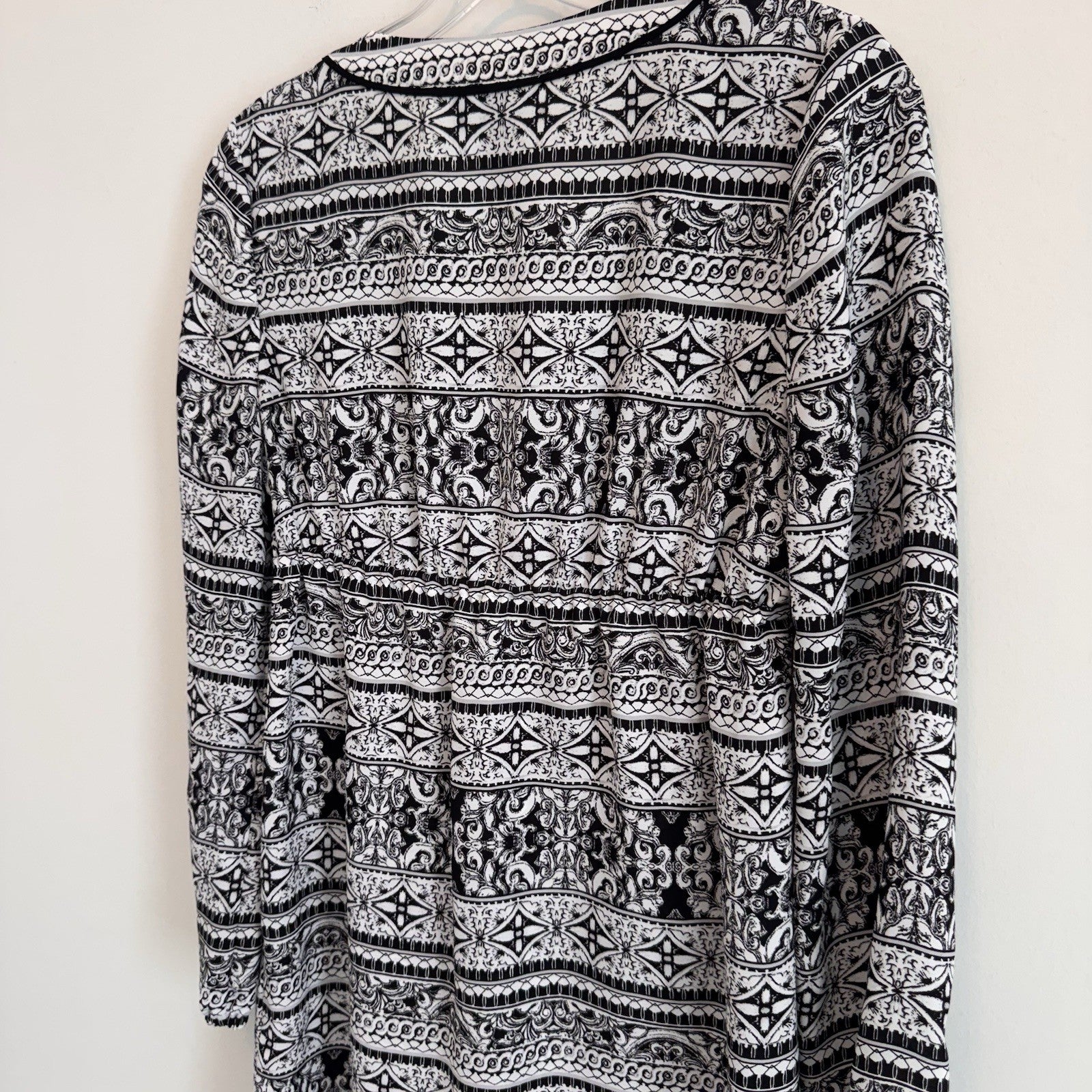White House Black Market Boho Dress Black White Print Women’s 2