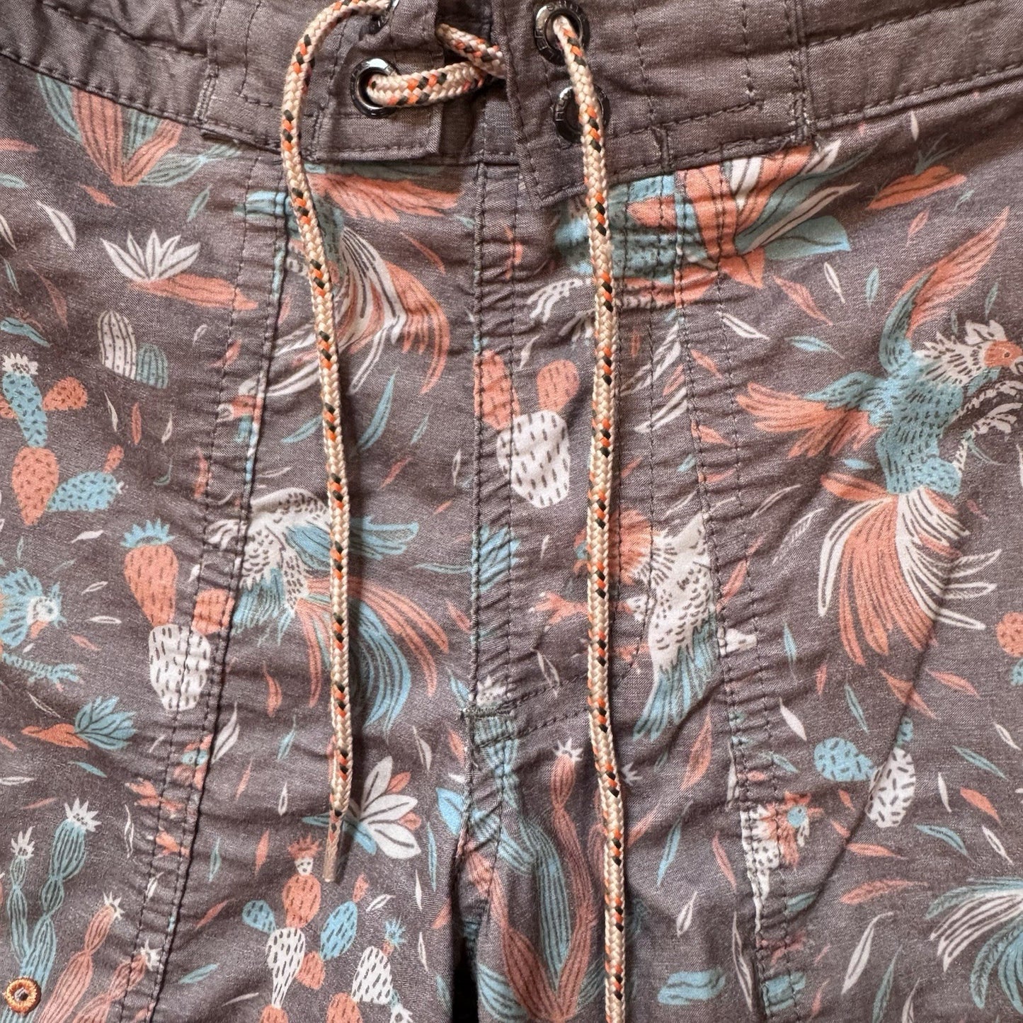 Howler Brothers Boys Swim Trunks Size Large Brown Tropical Parrot