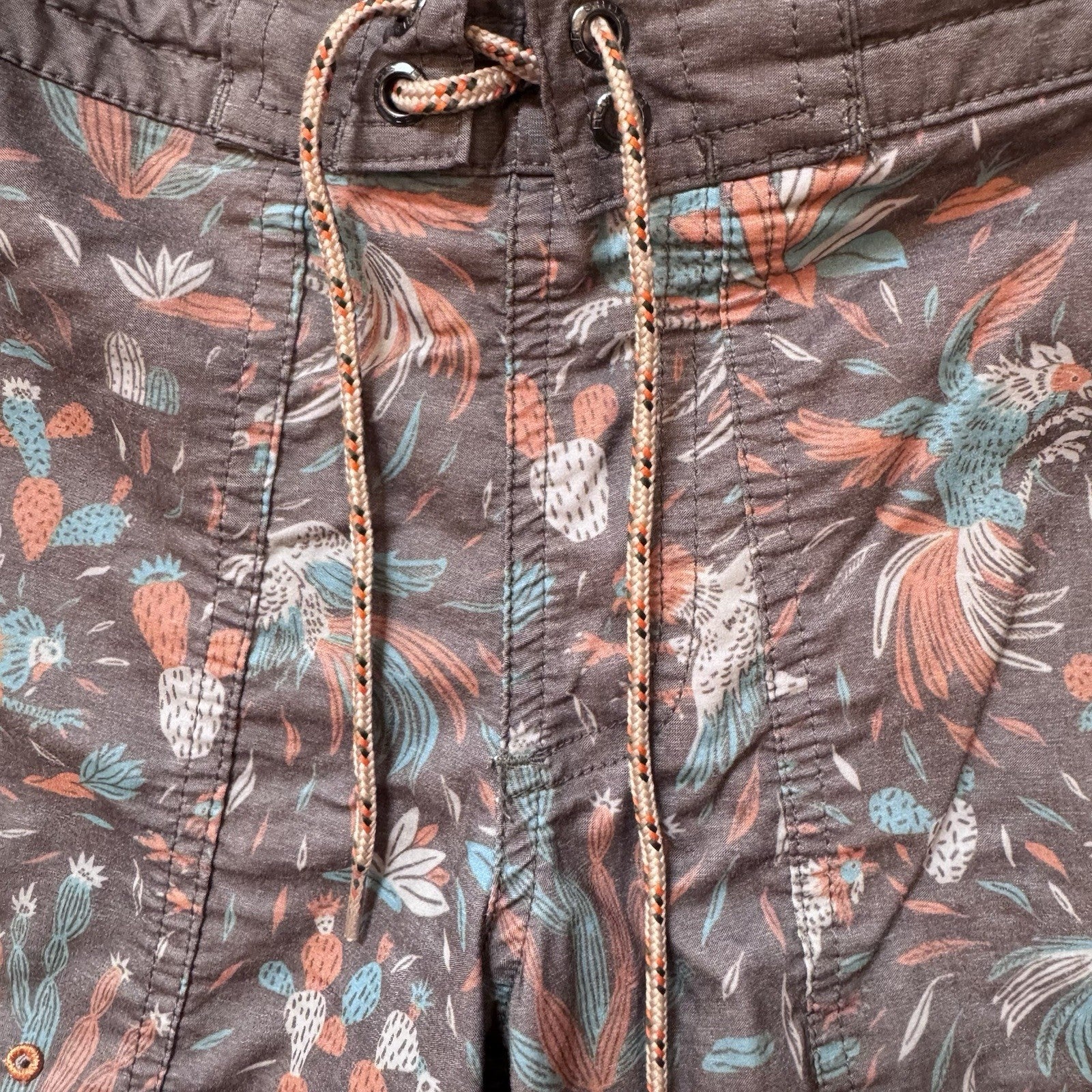 Howler Brothers Boys Swim Trunks Size Large Brown Tropical Parrot