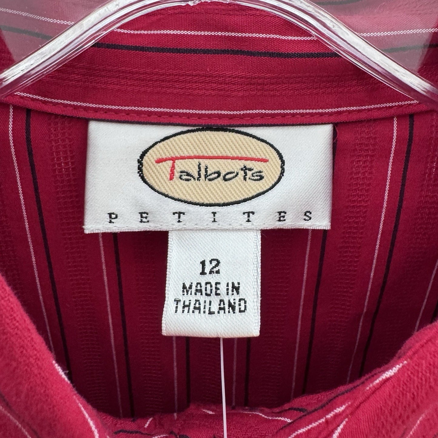 Talbots Petites Blouse 12P Pink White Stripe Button Front Long Sleeve NWT