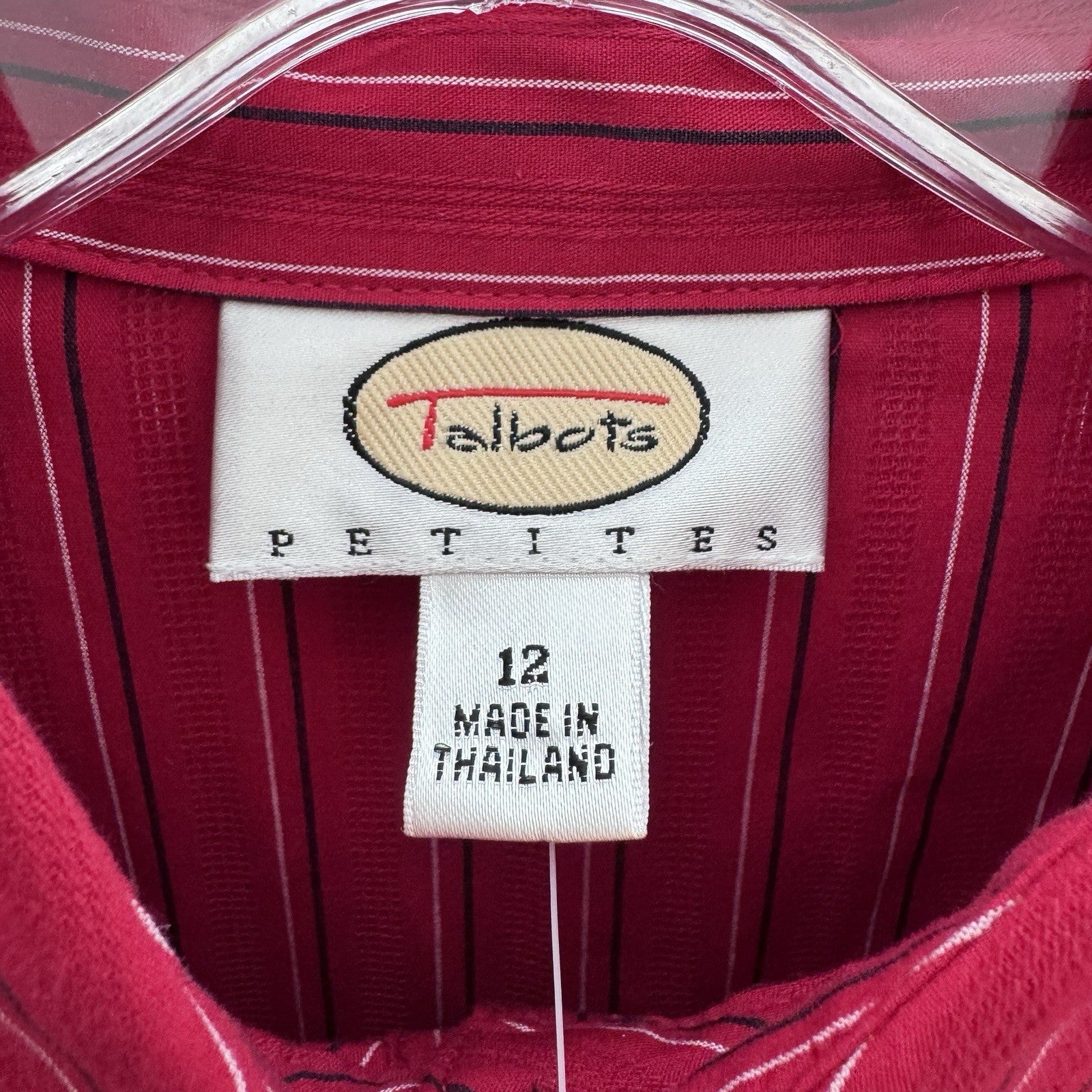 Talbots Petites Blouse 12P Pink White Stripe Button Front Long Sleeve NWT