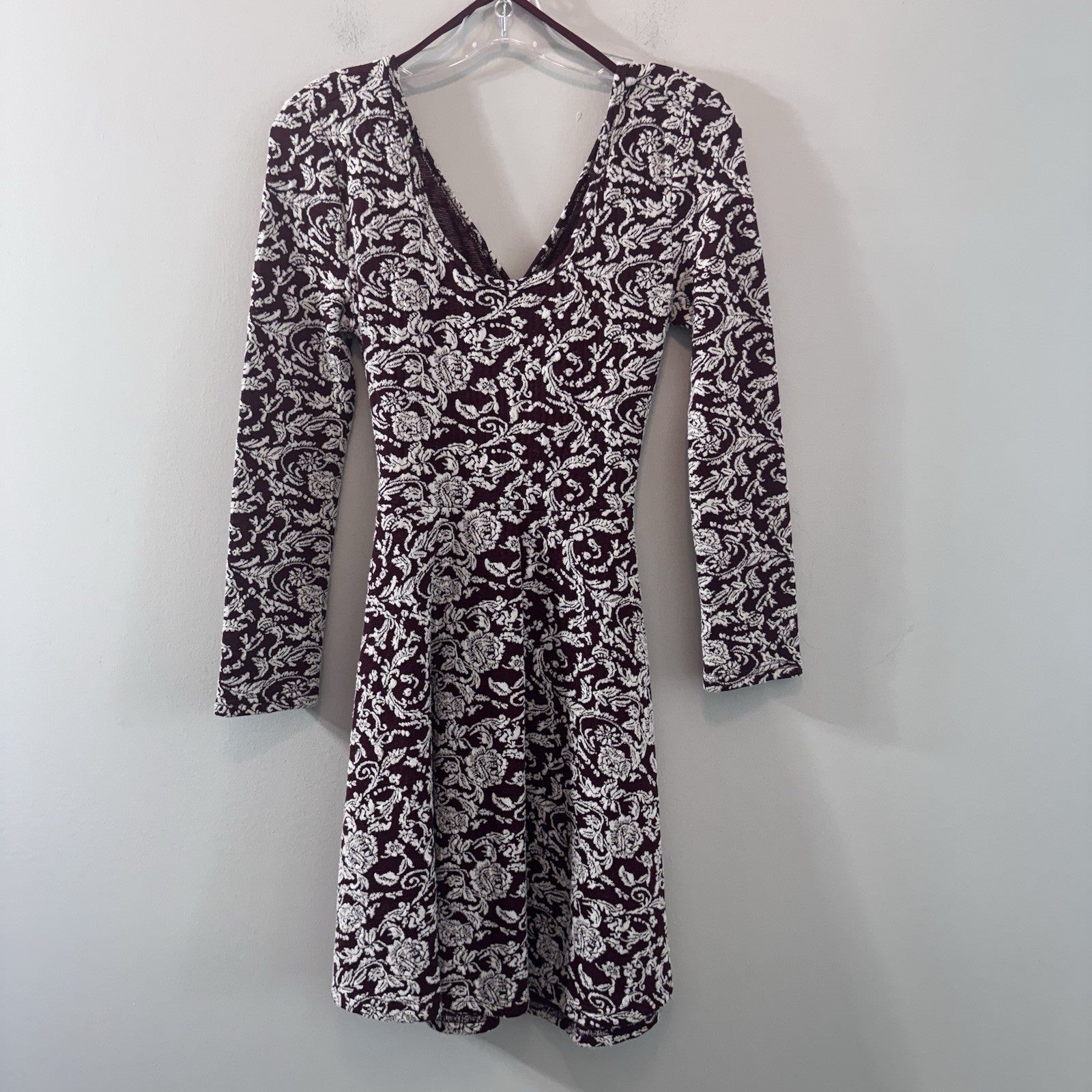 Altar’d State Burgundy Floral Cutout Back Dress Long Sleeve Small