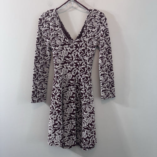 Altar’d State Burgundy Floral Cutout Back Dress Long Sleeve Small