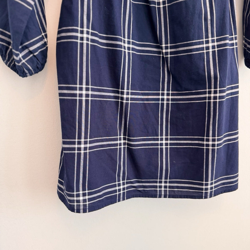 Abercrombie & Fitch Women Dress XS Blue Plaid Mini A-Line Off Shoulder Smocked