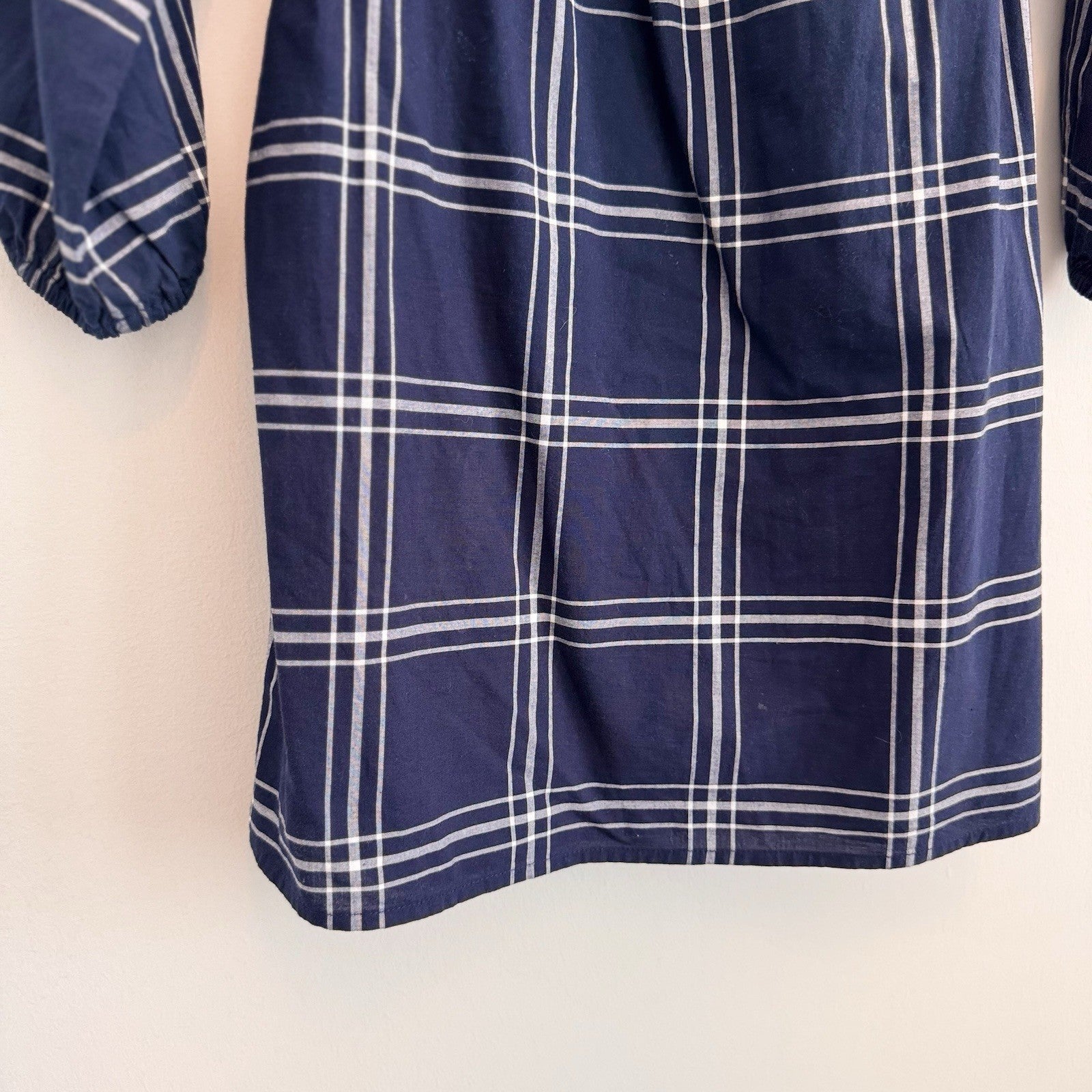 Abercrombie & Fitch Women Dress XS Blue Plaid Mini A-Line Off Shoulder Smocked